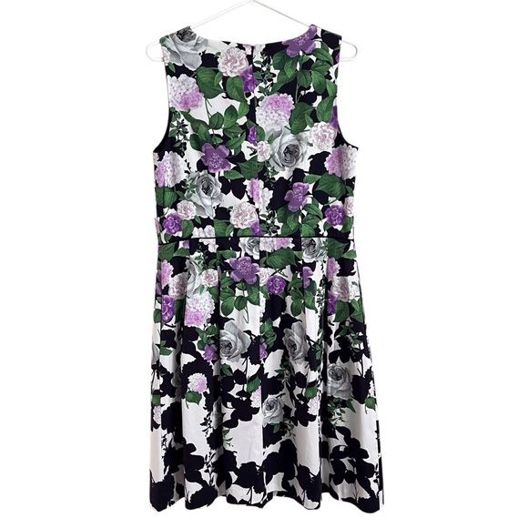 Talbots Oprah Floral Dress Hydrangea Fit Flare Black Purple Preppy Tea Party 12P - Picture 2 of 8